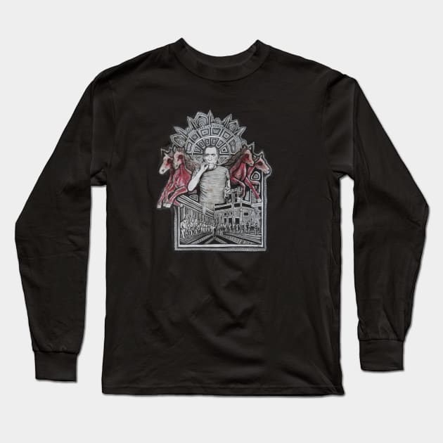 Charles Bukowski And Horses Long Sleeve T-Shirt by AndersHoberg